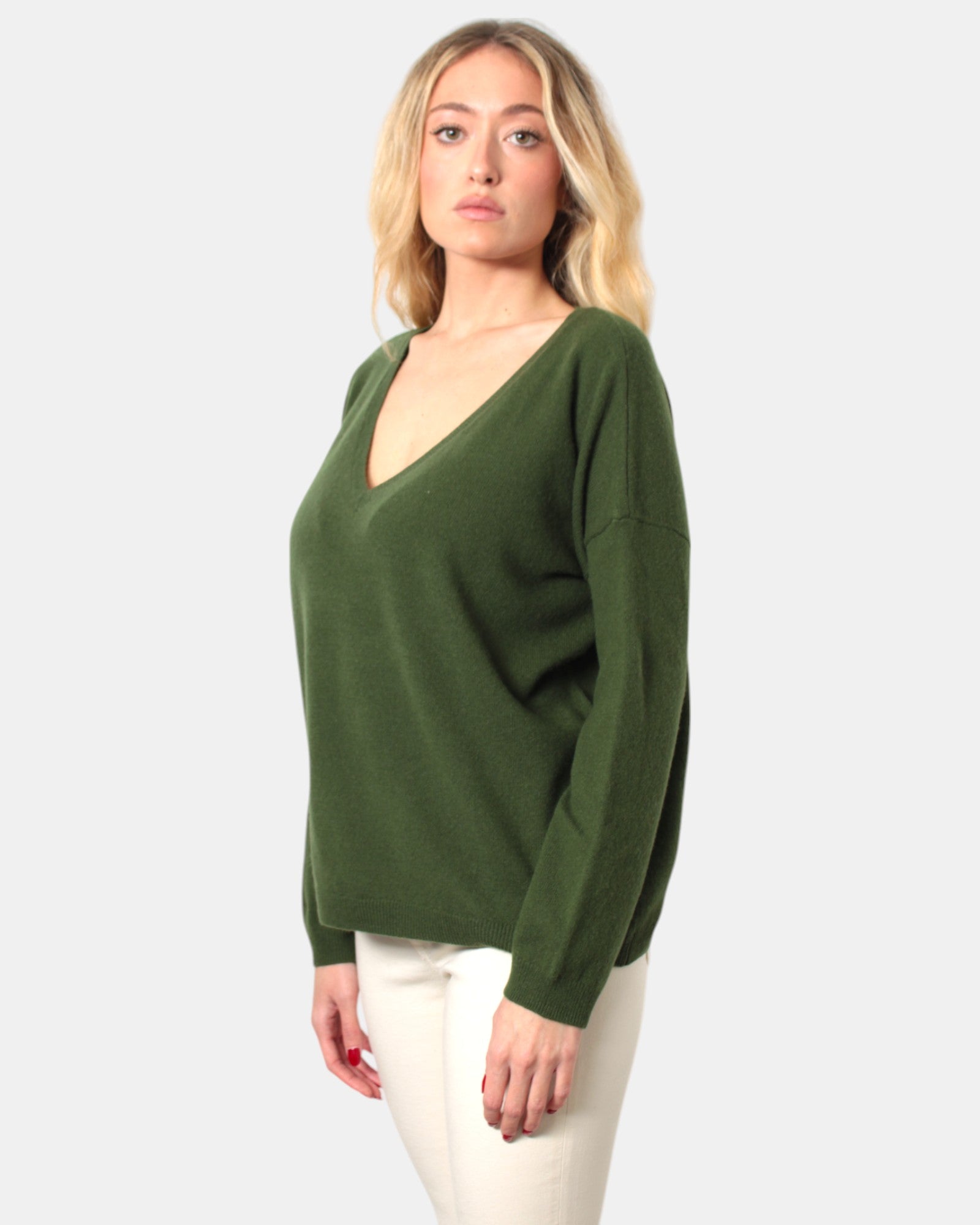 MAGLIE A V Verde Absolut Cashmere