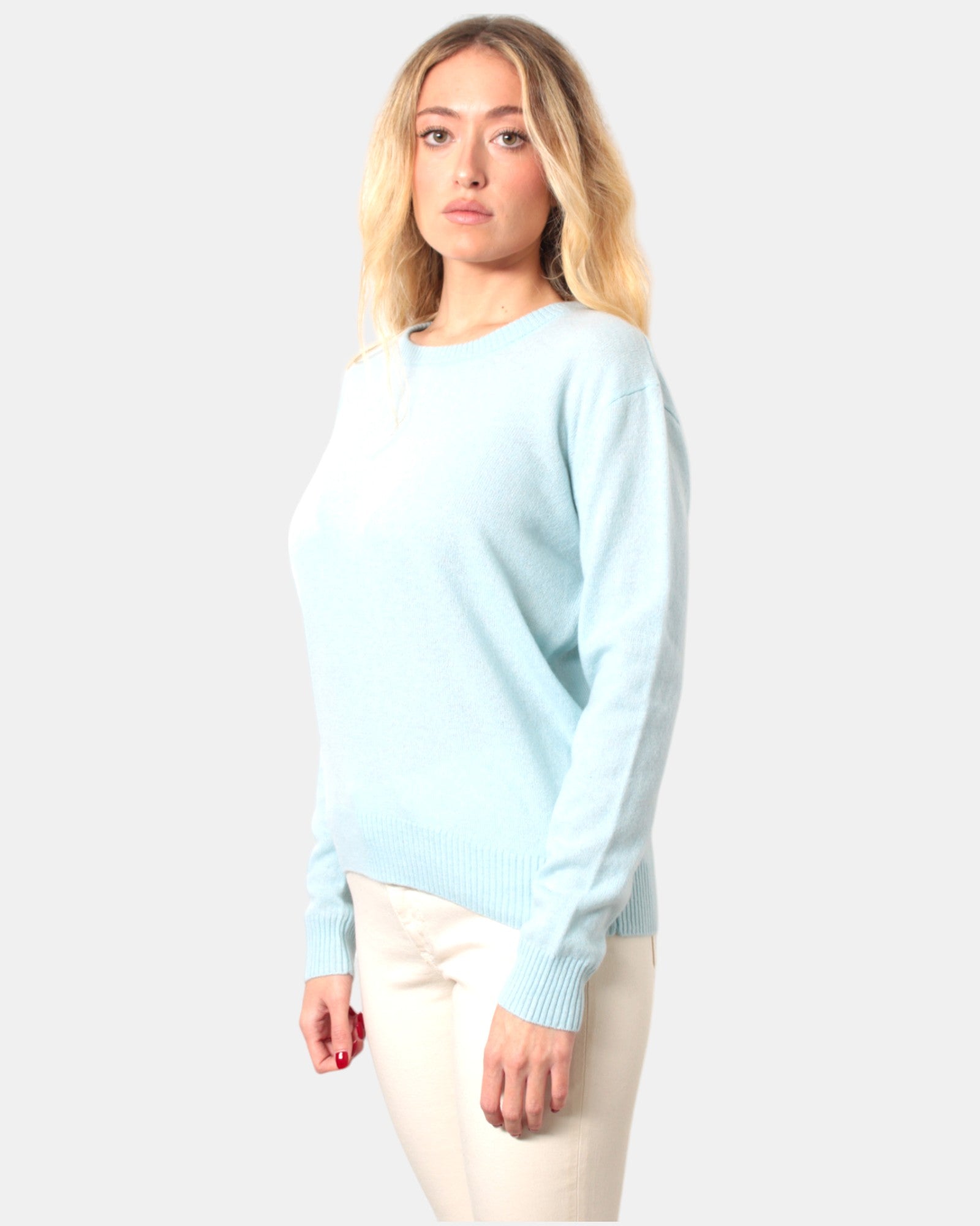 MAGLIE A GIROCOLLO Celeste Absolut Cashmere