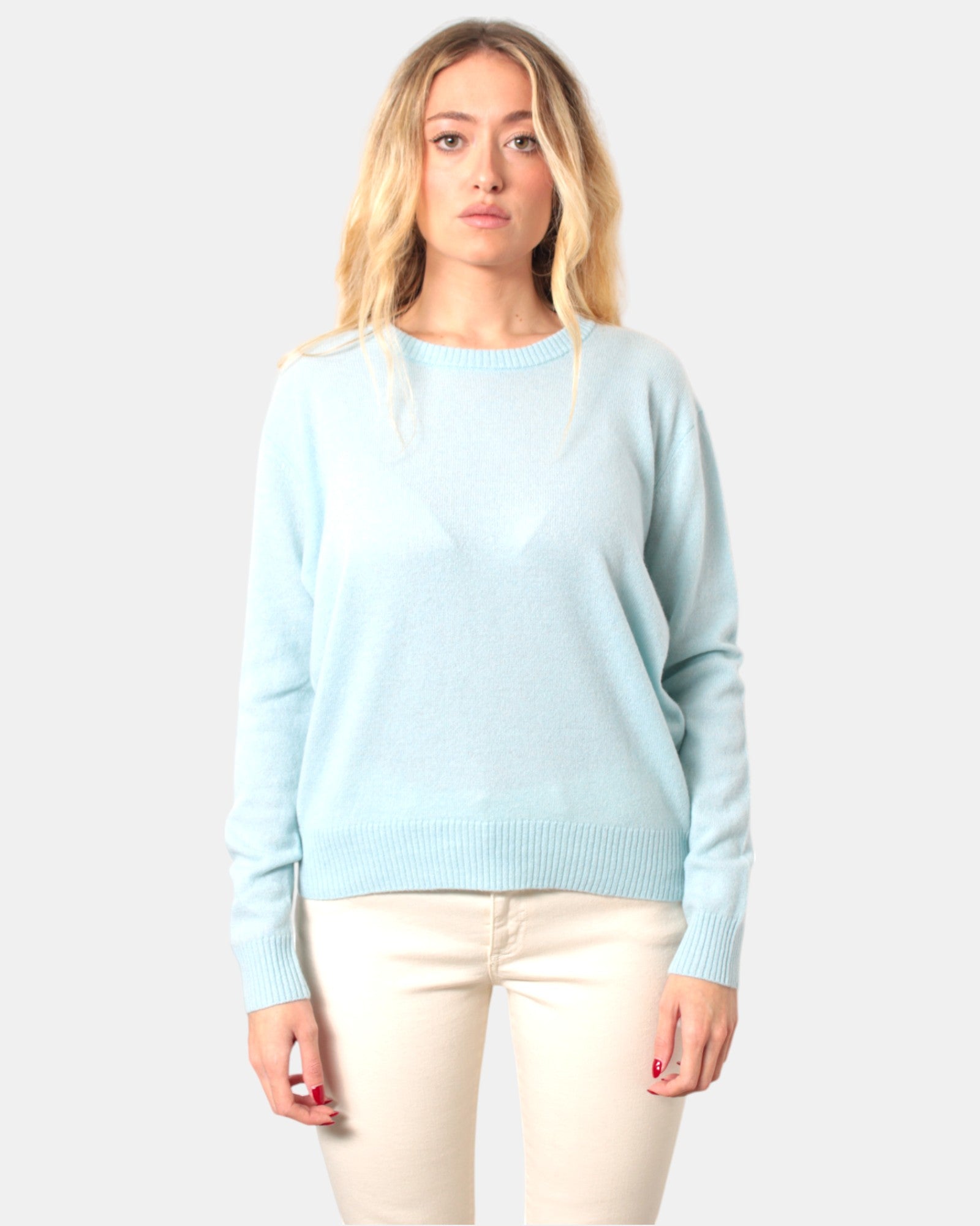 MAGLIE A GIROCOLLO Celeste Absolut Cashmere