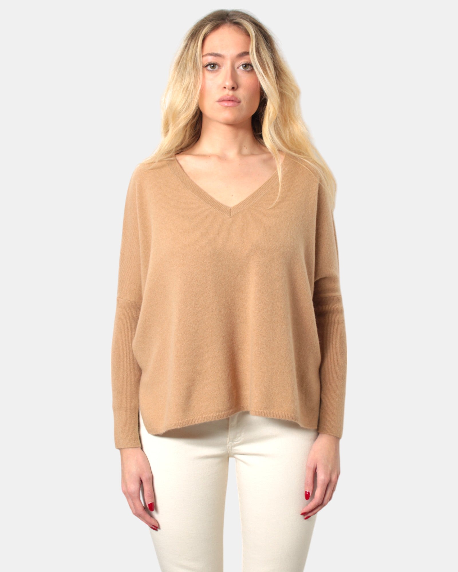 MAGLIE A V Beige Absolut Cashmere