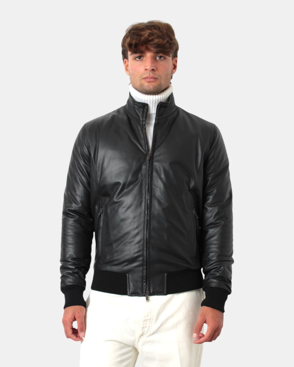 GIUBBOTTO IN PELLE VOLFAGLI MOD. BOMBER - NERO - 10Decimi